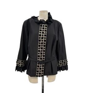 Escada‎ Jacket Blazer Beaded Embellished Satin Peplum Ruffle Size 46 US 16